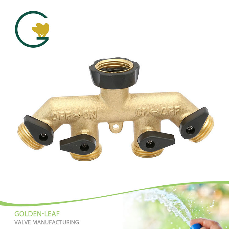 4 Way Brass Garden Hose Splitter Adapter ချိတ်ဆက်ကိရိယာ