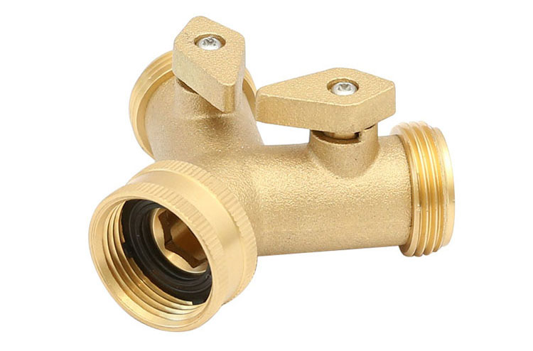 ကြေးဝါ 2 Way Garden Hose Connector made in China